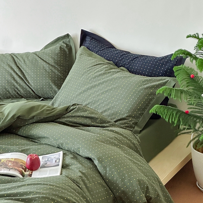 91家纺网 家纺一手货源 找家纺 云上  2025新款色织小提花方糖水洗棉四件套 方糖-军绿