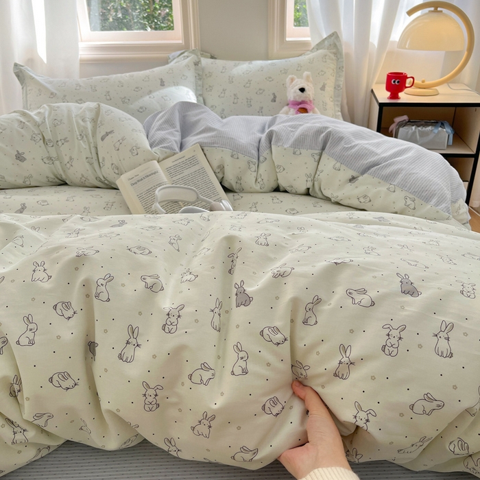 91家纺网 家纺一手货源 找家纺 涵宸家纺 2025新款全棉印花四件套 B萌小兔