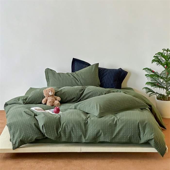 91家纺网 家纺一手货源 找家纺 云上  2025新款色织小提花方糖水洗棉四件套 方糖-军绿