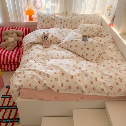 澳萝拉 2025新款小碎花清新春夏全棉花边双层纱韩系三件套四件套 节日派对