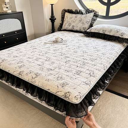眠势力 2025新款赫本风花边床笠四季通用加厚夹棉席梦思保护套 玫瑰之恋