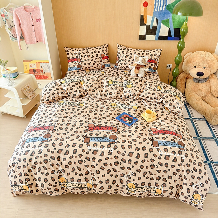 91家纺网 家纺一手货源 找家纺 感遇全棉软萌清新四件套 豹纹狗