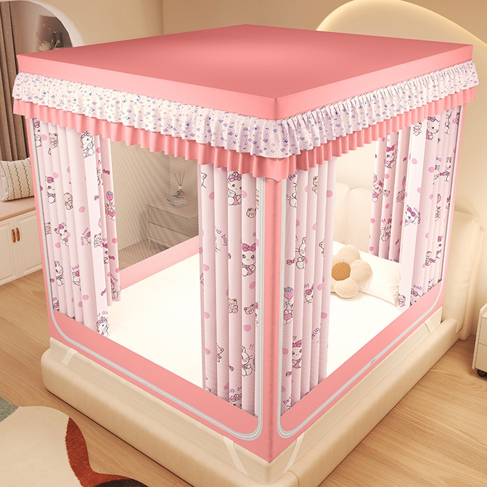 91家纺网 家纺一手货源 找家纺 迪凡保罗蚊帐 2025新款2503专版印花遮光帘防摔坐床蚊帐建模图 俏皮猫