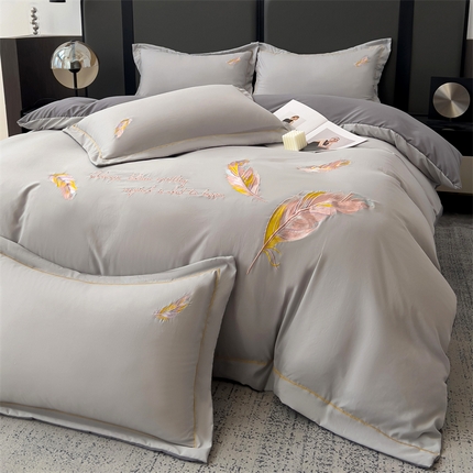 91家纺网 家纺一手货源 找家纺 （总）灰鲸 2025新款A类轻奢水洗棉刺绣四件套-邂逅