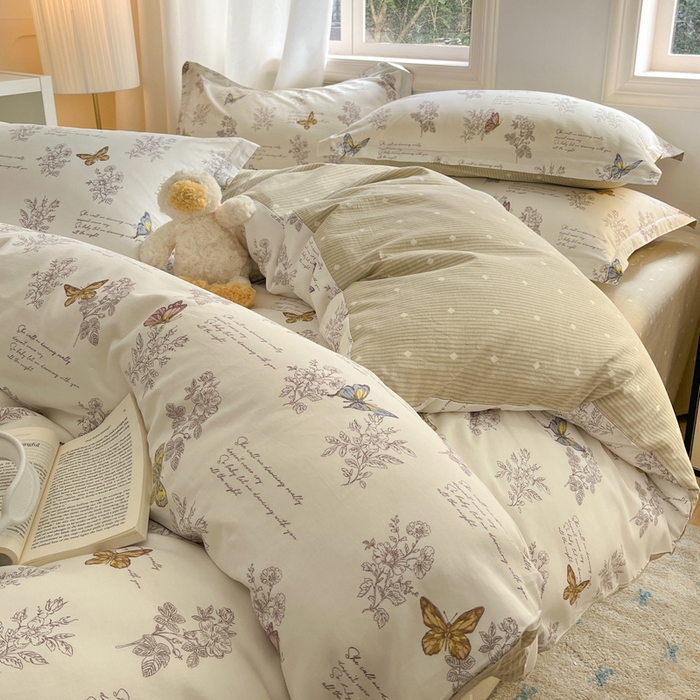 91家纺网 家纺一手货源 找家纺 涵宸家纺 2025新款全棉印花四件套 F蝶之恋