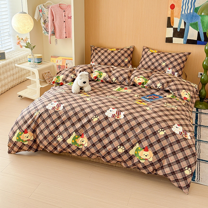 91家纺网 家纺一手货源 找家纺 感遇全棉软萌清新四件套 巧克力狗