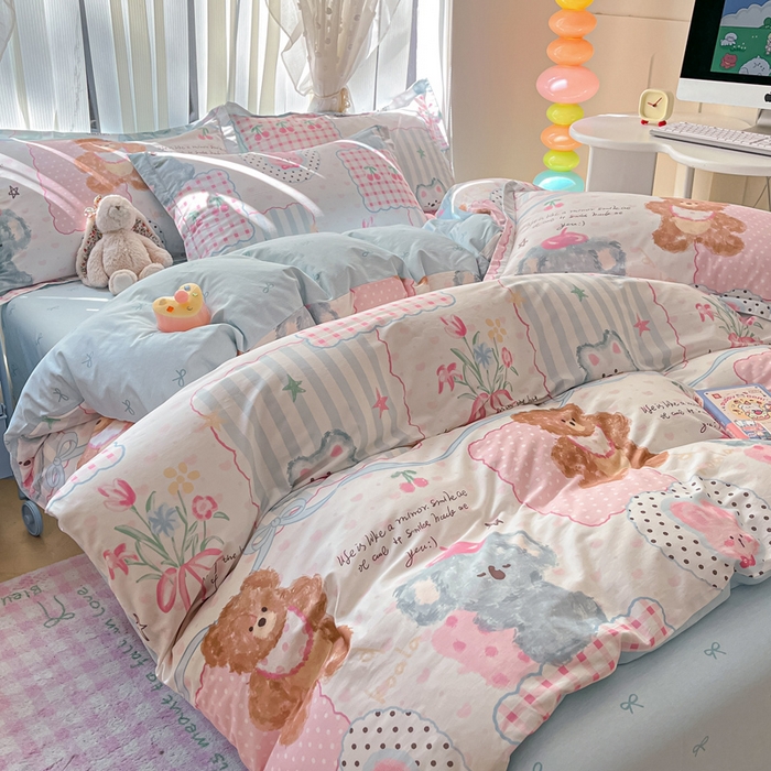 91家纺网 家纺一手货源 找家纺 涵宸家纺 2025新款全棉印花四件套 A快乐园