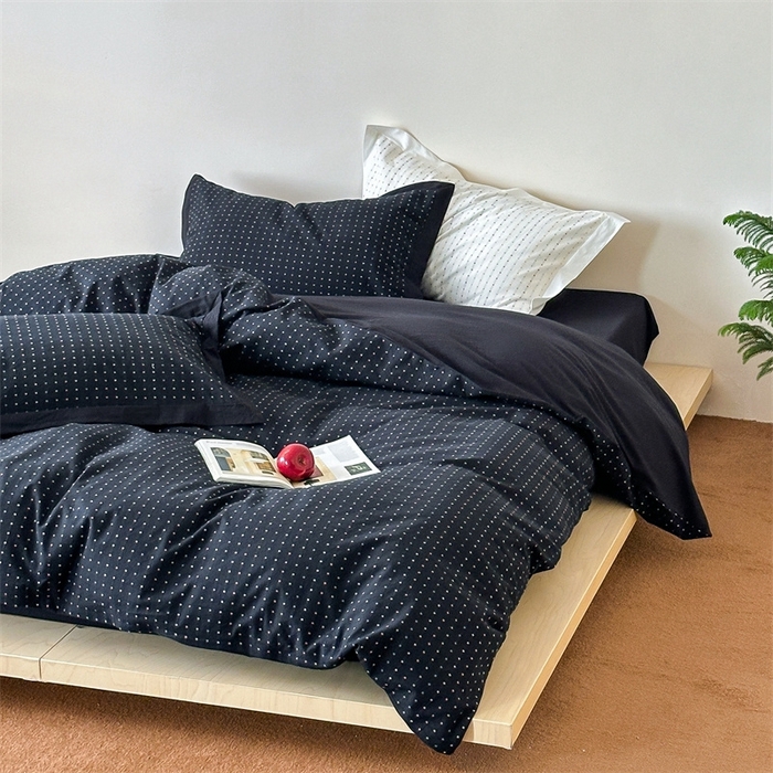 91家纺网 家纺一手货源 找家纺 云上  2025新款色织小提花方糖水洗棉四件套 方糖-蓝黑