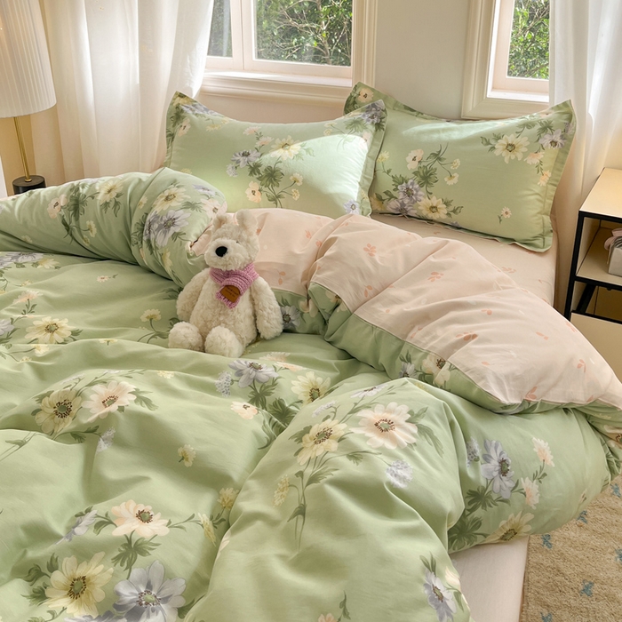 91家纺网 家纺一手货源 找家纺 涵宸家纺 2025新款全棉印花四件套 B花期-绿