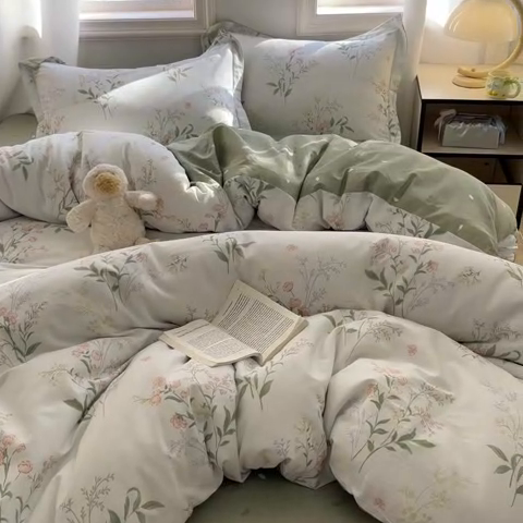 91家纺网 家纺一手货源 找家纺 涵宸家纺 2025新款全棉印花四件套 B花语