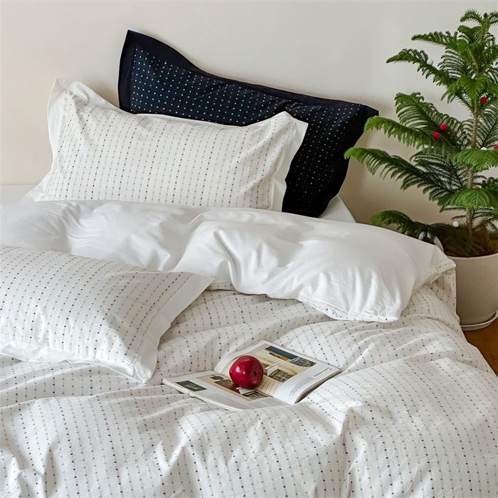 91家纺网 家纺一手货源 找家纺 云上  2025新款色织小提花方糖水洗棉四件套 方糖-白