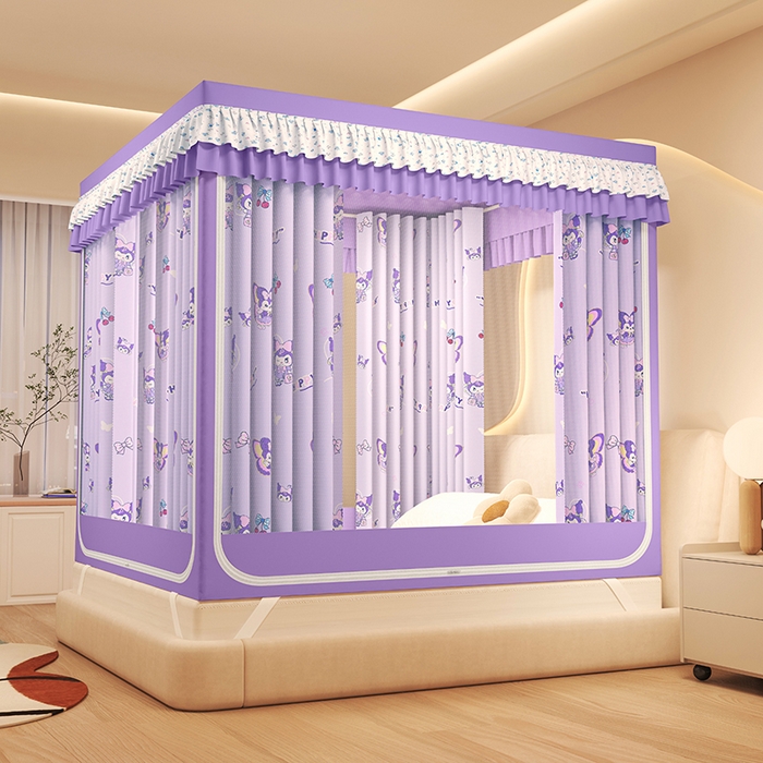 91家纺网 家纺一手货源 找家纺 迪凡保罗蚊帐 2025新款2503专版印花遮光帘防摔坐床蚊帐建模图 紫色甜心