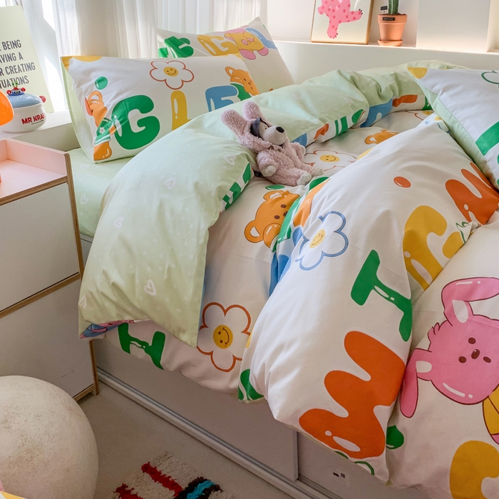 91家纺网 家纺一手货源 找家纺 澳萝拉 2025新款小碎花清新春夏全棉花边双层纱韩系三件套四件套 春日游园会