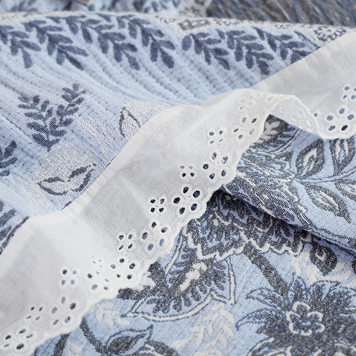 91家纺网 家纺一手货源 找家纺 朴尔2025年新款韩式花边纯棉竹纤维加大成人纱布毛巾被 半夏时光-毛巾被