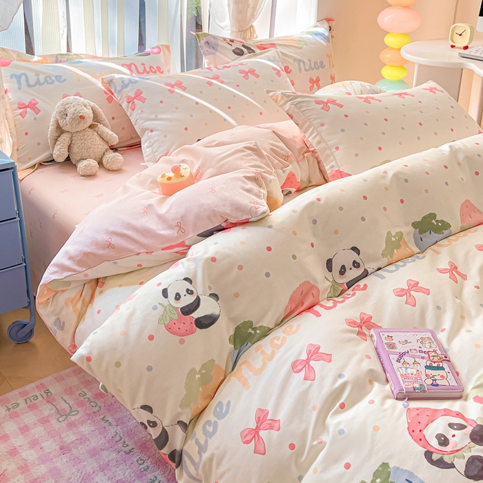 91家纺网 家纺一手货源 找家纺 涵宸家纺 2025新款全棉印花四件套 A多彩熊猫