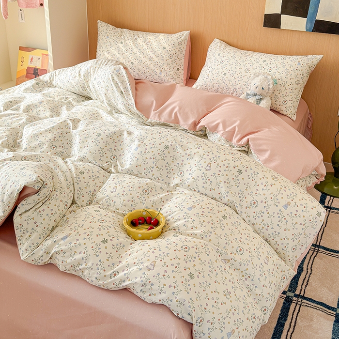 91家纺网 家纺一手货源 找家纺 感遇全棉软萌清新四件套 忘忧草