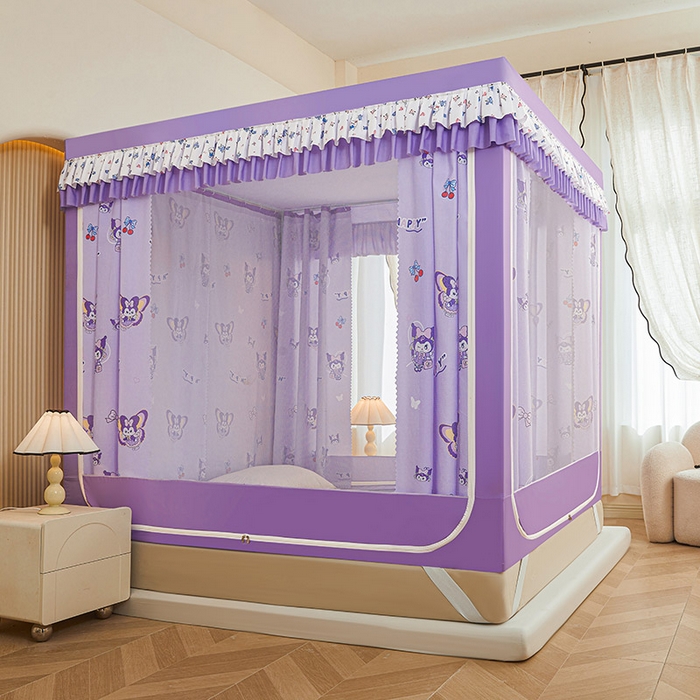 91家纺网 家纺一手货源 找家纺 迪凡保罗蚊帐 2025新款2503专版印花遮光帘防摔坐床蚊帐实拍图 紫色甜心