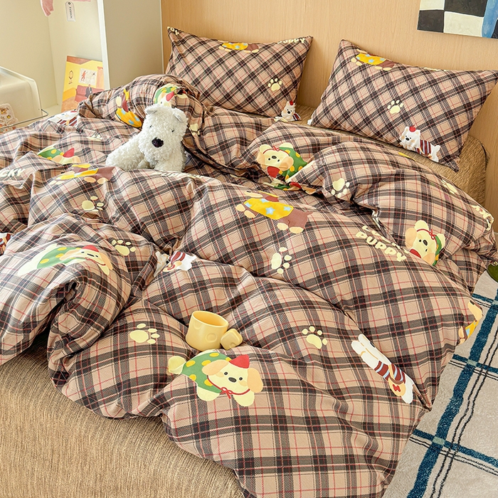 91家纺网 家纺一手货源 找家纺 感遇全棉软萌清新四件套 巧克力狗