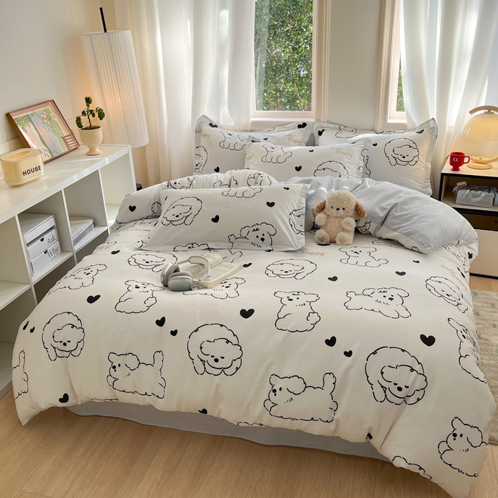 91家纺网 家纺一手货源 找家纺 涵宸家纺 2025新款全棉印花四件套 B呆萌小狗