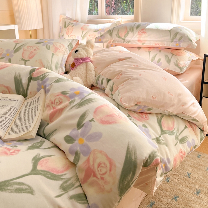 91家纺网 家纺一手货源 找家纺 涵宸家纺 2025新款全棉印花四件套 B花丛中