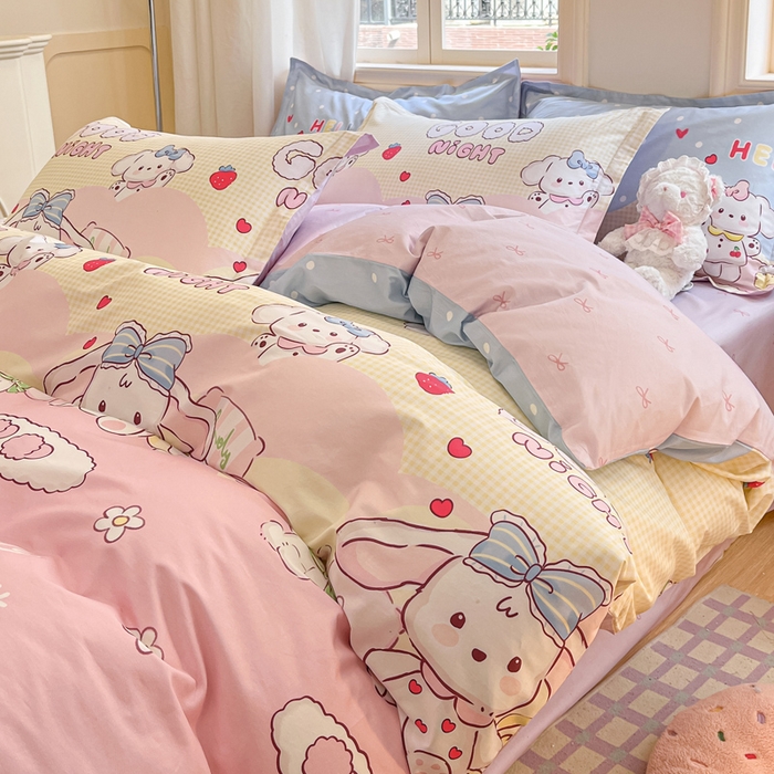 91家纺网 家纺一手货源 找家纺 涵宸家纺 2025新款全棉印花四件套 A兔小妞