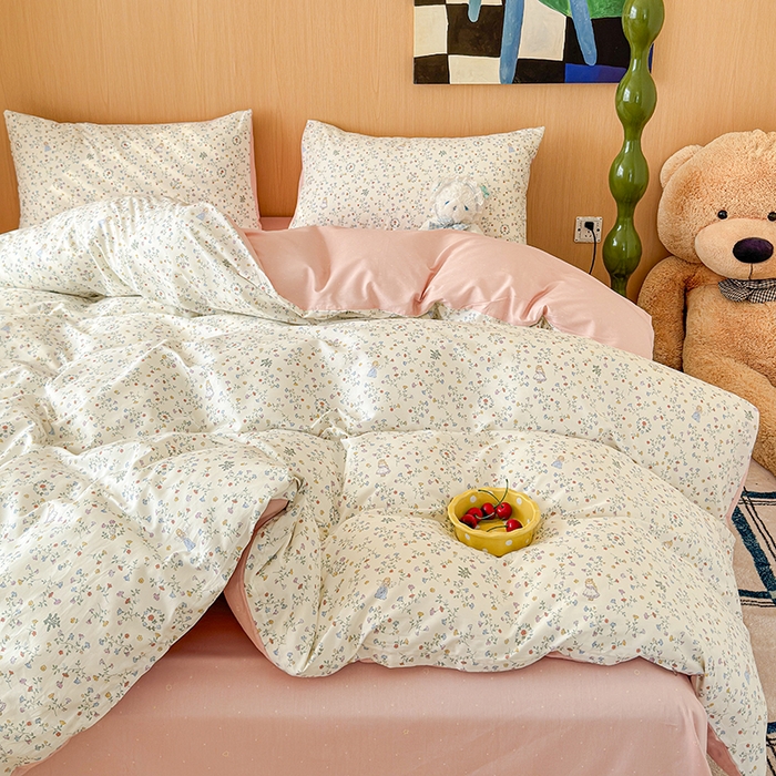 91家纺网 家纺一手货源 找家纺 感遇全棉软萌清新四件套 忘忧草