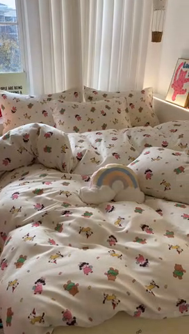 91家纺网 家纺一手货源 找家纺 澳萝拉 2025新款小碎花清新春夏全棉花边双层纱韩系三件套四件套 童梦园