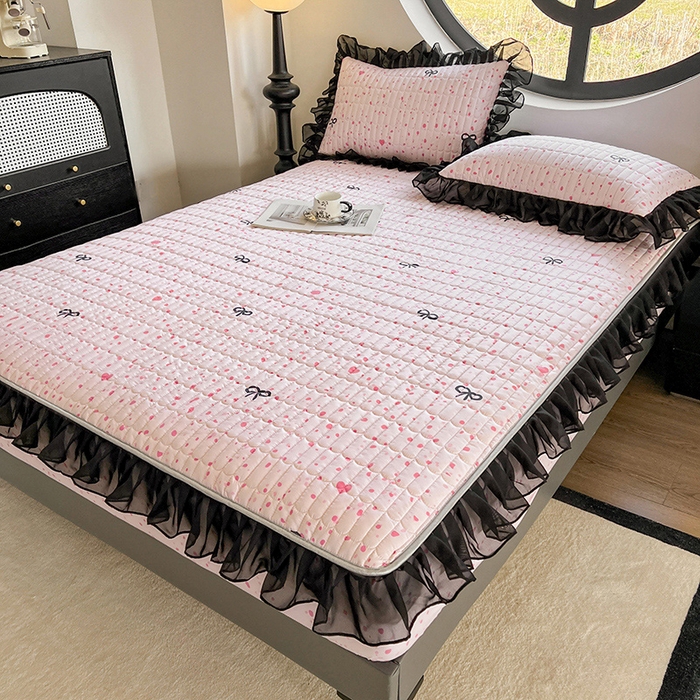 91家纺网 家纺一手货源 找家纺 眠势力 2025新款赫本风花边床笠四季通用加厚夹棉席梦思保护套 奇思妙想-粉