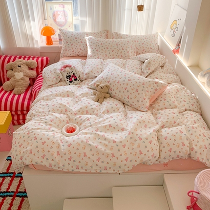 澳萝拉 2025新款小碎花清新春夏全棉花边双层纱韩系三件套四件套 糖果乐园