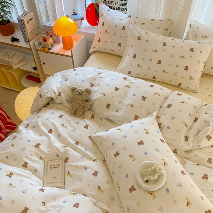 91家纺网 家纺一手货源 找家纺 澳萝拉 2025新款小碎花清新春夏全棉花边双层纱韩系三件套四件套 萌宠小窝