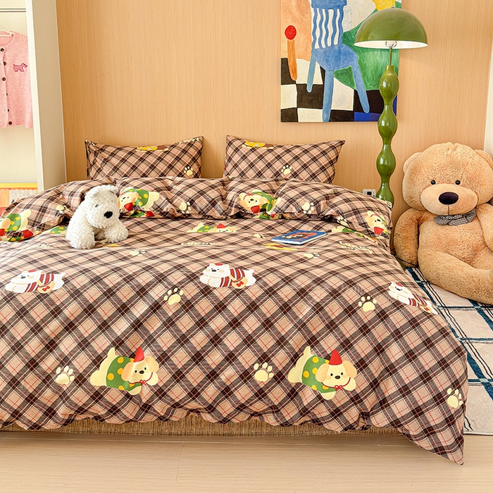 91家纺网 家纺一手货源 找家纺 感遇全棉软萌清新四件套 巧克力狗