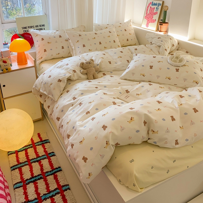 91家纺网 家纺一手货源 找家纺 澳萝拉 2025新款小碎花清新春夏全棉花边双层纱韩系三件套四件套 萌宠小窝