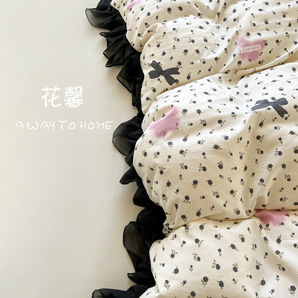 91家纺网 家纺一手货源 找家纺 （总）眠势力 2025新款赫本风被套韩版荷叶花边被罩四季款