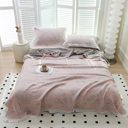 91家纺网 家纺一手货源 找家纺 （总）朴尔2025年新款韩式花边纯棉竹纤维加大成人纱布毛巾被