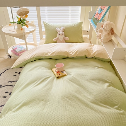 悦织湾家纺 2025新款华夫格压泡亲肤学生宿舍三件套单人床轻奢时尚四件套 华夫格压泡-果绿+芝士