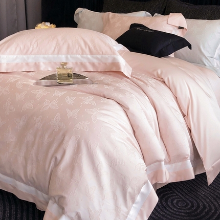 佳汐蓝家纺 2025新款天丝棉磨毛浮雕拼接四件套-蝶与梦 蝶与梦-粉色