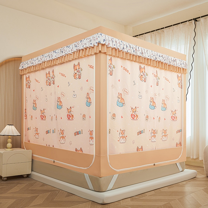 91家纺网 家纺一手货源 找家纺 迪凡保罗蚊帐 2025新款2503专版印花遮光帘防摔坐床蚊帐实拍图 调皮狗