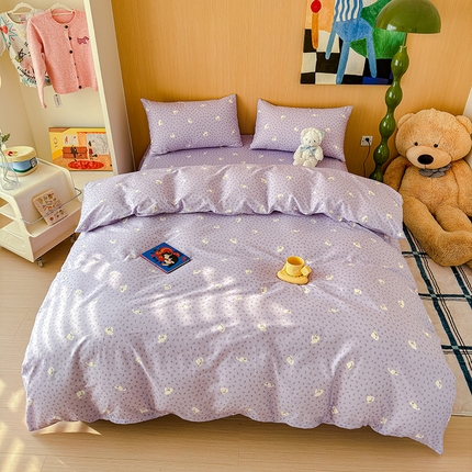 感遇全棉软萌清新四件套 紫花猫