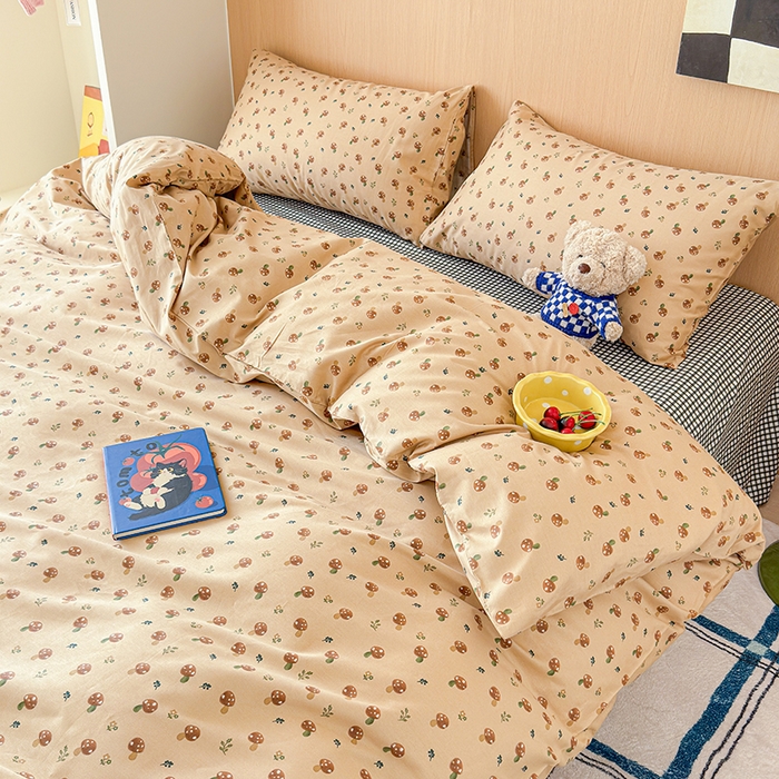 91家纺网 家纺一手货源 找家纺 感遇全棉软萌清新四件套 小蘑菇