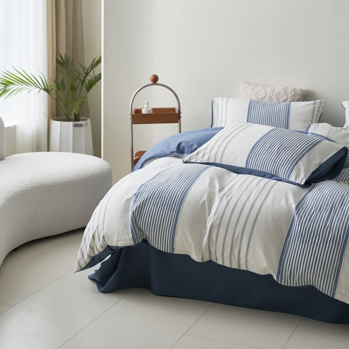 91家纺网 家纺一手货源 找家纺 （总）金丝鸟家纺 2025新款全棉三层纱提花晴岚系列四件套