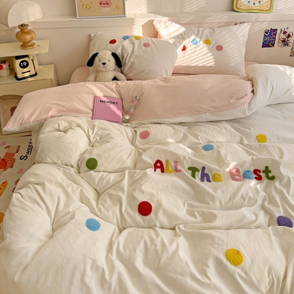 逸尚阁 2025新款小清新毛巾绣四件套（提供买家秀） 波点-白粉