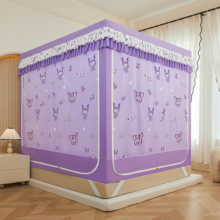 91家纺网 家纺一手货源 找家纺 迪凡保罗蚊帐 2025新款2503专版印花遮光帘防摔坐床蚊帐实拍图 紫色甜心