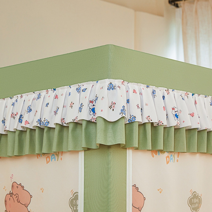 91家纺网 家纺一手货源 找家纺 迪凡保罗蚊帐 2025新款2503专版印花遮光帘防摔坐床蚊帐实拍图 呆萌豚豚