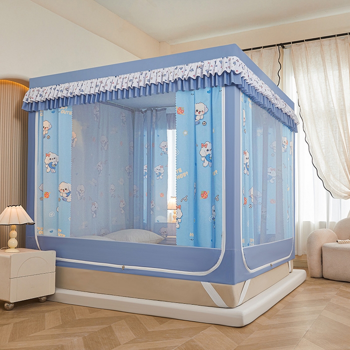 91家纺网 家纺一手货源 找家纺 迪凡保罗蚊帐 2025新款2503专版印花遮光帘防摔坐床蚊帐实拍图 可爱狗狗