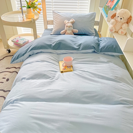 悦织湾家纺 2025新款华夫格压泡亲肤学生宿舍三件套单人床轻奢时尚四件套 华夫格压泡-天空兰+雾兰