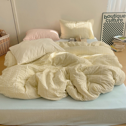 91家纺网 家纺一手货源 找家纺 轻奢坊 2025新款色织提花复古格子四件套 安妮-黄