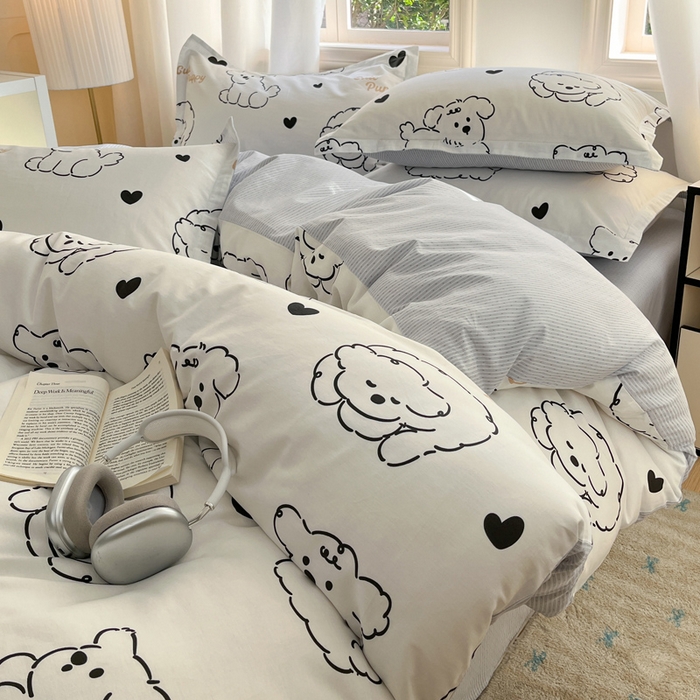 91家纺网 家纺一手货源 找家纺 涵宸家纺 2025新款全棉印花四件套 B呆萌小狗