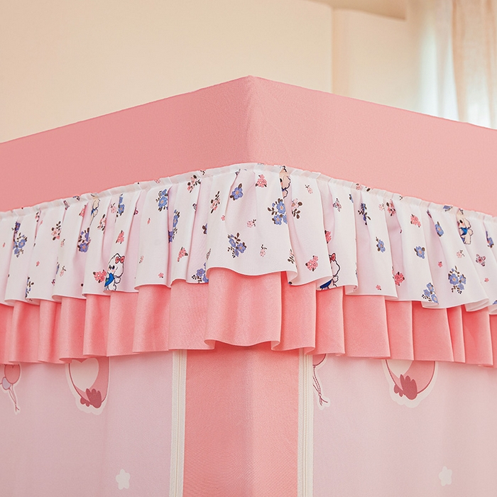 91家纺网 家纺一手货源 找家纺 迪凡保罗蚊帐 2025新款2503专版印花遮光帘防摔坐床蚊帐实拍图 粉红小熊