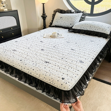 眠势力 2025新款赫本风花边床笠四季通用加厚夹棉席梦思保护套 奇思妙想-兰
