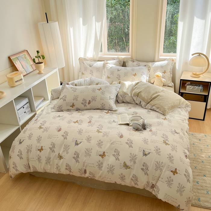 91家纺网 家纺一手货源 找家纺 涵宸家纺 2025新款全棉印花四件套 F蝶之恋